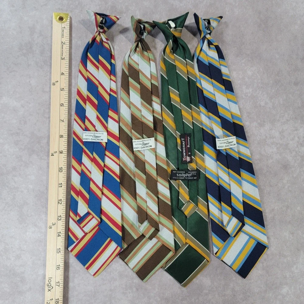 Vintage Boys Clip On Necktie Lot 4 Superba Clipper Towncraft Penneys Striped Tie
